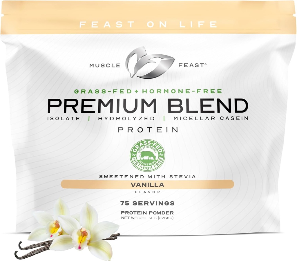 Μύες χορτάρι Fed Premium Blend πρωτεΐνη ορού γάλακτος, υδρολυμένος ορός, απομόνωση, Micellar καζεΐνη, 21g πρωτεΐνη, 100 θερμίδες (Vanilla, 5lb)