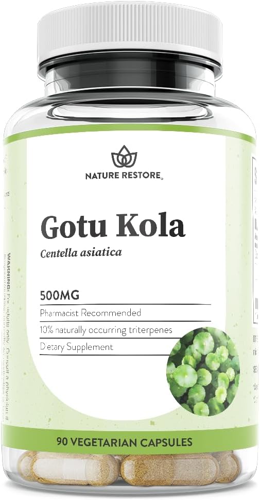 Nature Restore Gotu Kola Extract Supplement, Standardized to 10 Percent Triterpenes, Κατασκευασμένο στις ΗΠΑ, 90 Κάψουλες, Μη ΓΤΟ, Χωρίς Γλουτένη, Vegan