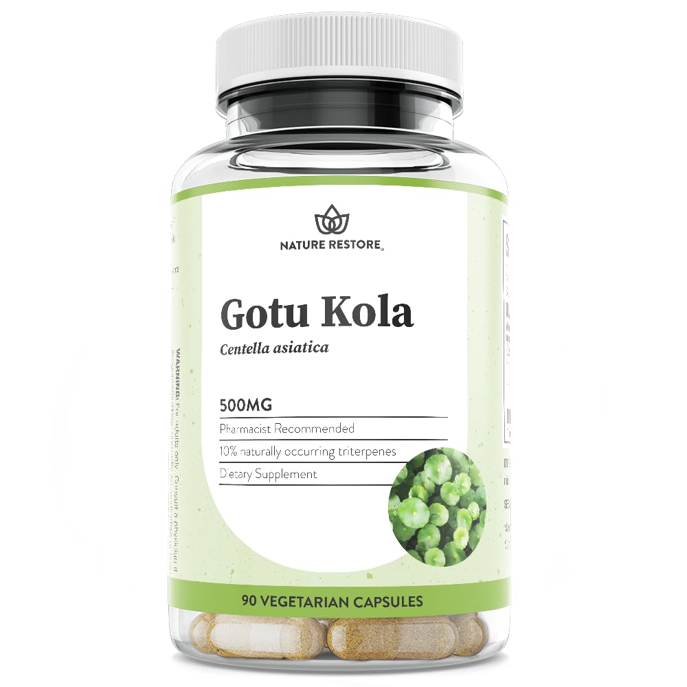 Nature Restore Gotu Kola Extract Supplement, Standardized to 10 Percent Triterpenes, Κατασκευασμένο στις ΗΠΑ, 90 Κάψουλες, Μη ΓΤΟ, Χωρίς Γλουτένη, Vegan