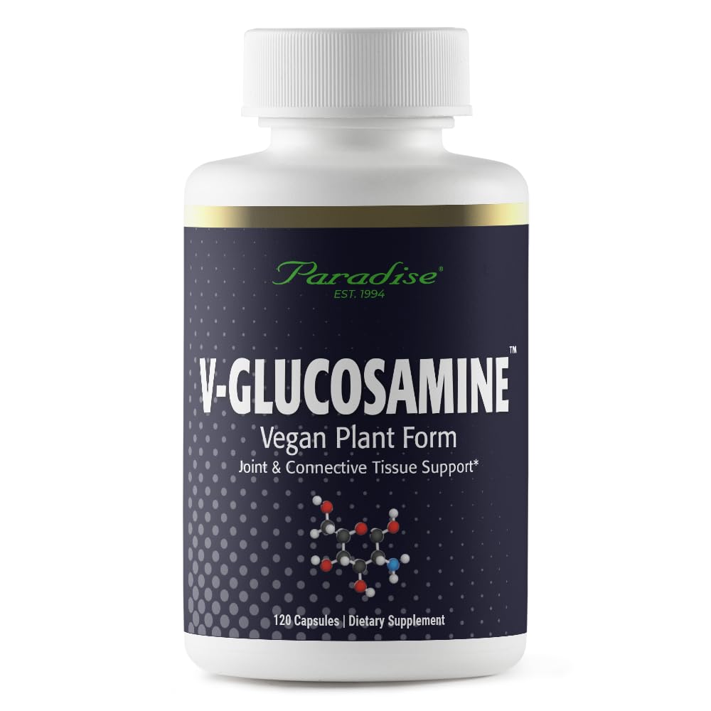 Paradise Βότανα V-Glucosamine συμπλήρωμα, ιστός & κοινή υγεία, Super Poent, Ultra Pure, Vegan, μη ΓΤΟ, Χωρίς γλουτένη, 120 κάψουλες χορτοφάγων