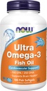 NOW Συμπληρώματα τροφίμων, Ultra Omega-3, 500 EPA και 250 DHA, Καρδιαγγειακή Υποστήριξη*, 180-Fish Ζελατίνη Softgels
