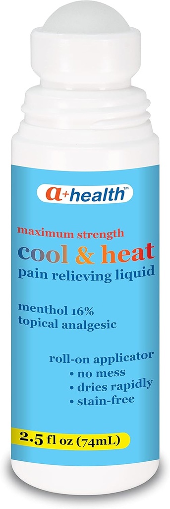 A+Health Cool & Heat Pain Reliefing Liquid, Menthol 16%, Maximum Strength, Roll On, Made in USA, 2,5 fl Ounces (CoolHeat)