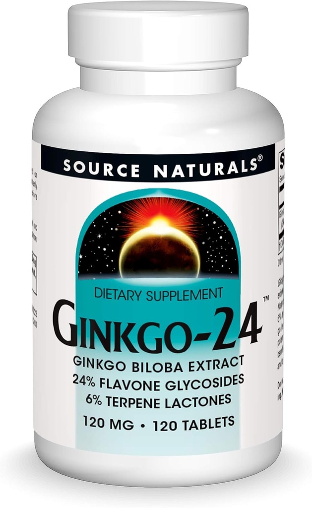 Source Naturals Ginkgo- 24 - Ginkgo Biloba Extract 120 mg Υποστηρίζει την ψυχική οξύτητα - 120 δισκία
