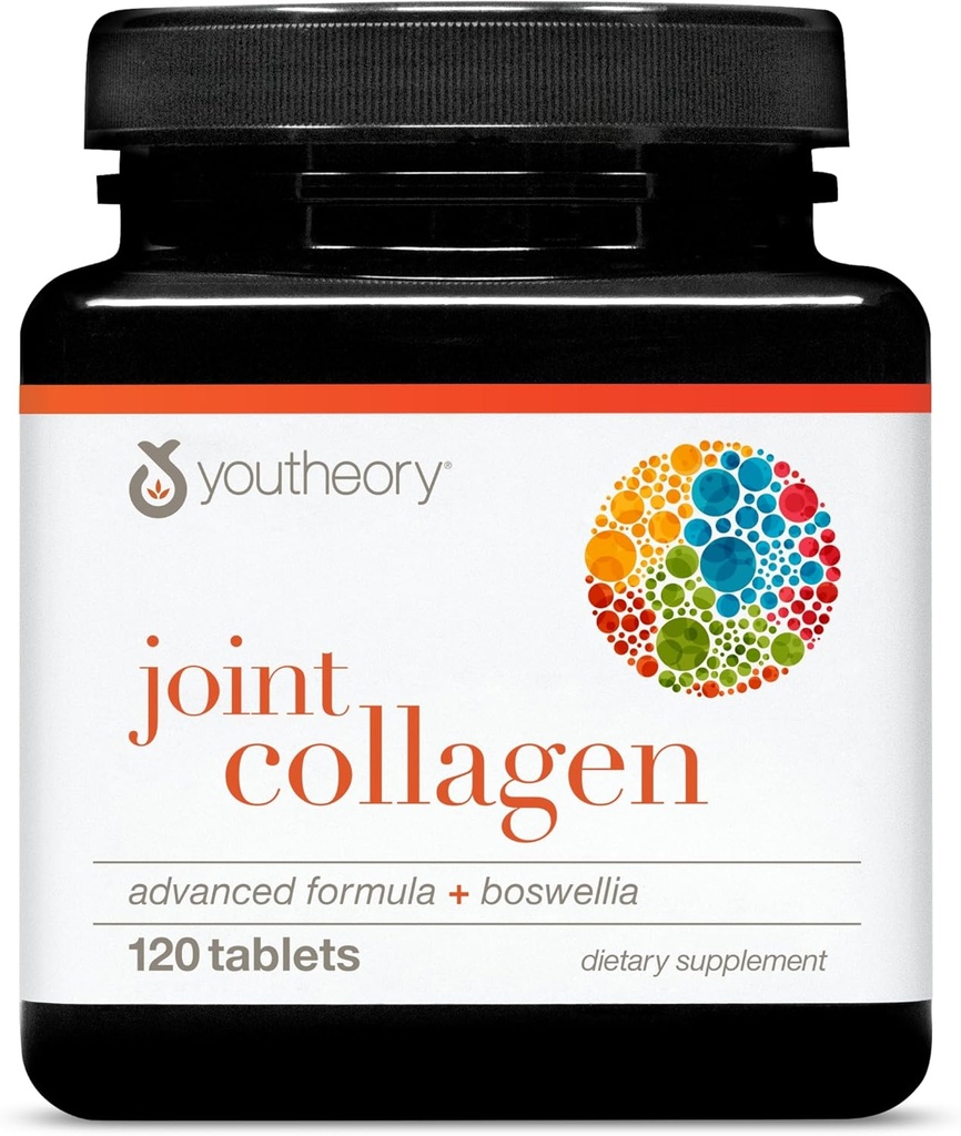 Youtheory Joint Collagen Advanced - Hair, Nail, Bone, Muscle & Joint Support* - Collagen για γυναίκες & άνδρες - με 18 Amino Acids, Boswellia Extract, Turmeric & Quercetin - 120 Tablets (Παροχή 60 ημερών)