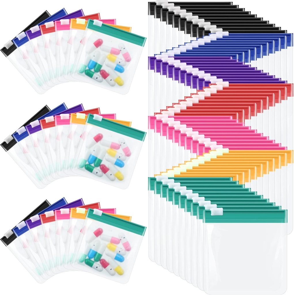 70 Pcs Weekly Pill Pouch Bags Zippered Reusable Medicine Organizer Set Self Sealing Medicine Organizer Travel Plastic Pill Bags with Slide Lock for Small Items Storage(Classic)