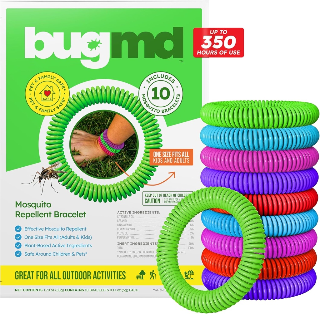 BugMD 10 Pack Βραχιόλια Mosquito, DEET-Free Μπάντες για Ενήλικες & Παιδιά, Φυσικό & Αδιάβροχο Citronella Wristbands για Camping, Πεζοπορία, Παραλία, Ταξίδια & Υπαίθρια Απαραίτητα