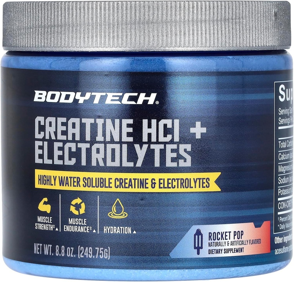 BODYTECH Creatine HCl + Ηλεκτρολύτες Σκόνη υψηλής υδατοδιαλυτό & Bioδιαθέσιμο ένα Pop Rocket (8,8 oz./75 Σερβίρει)