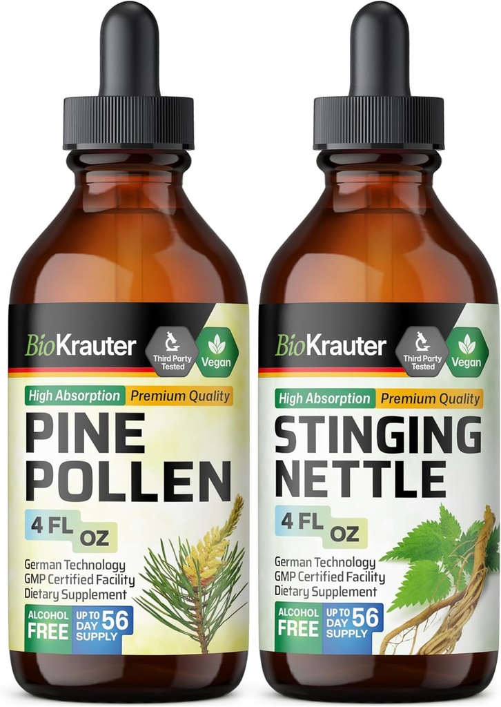 BIO KRAUTER Pine Pollen Tincture 4 Fl. Oz. & Stinging Nettle Tincture 4 Fl. Oz.