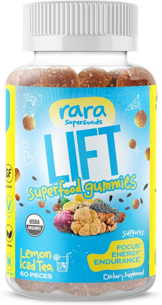 Lift Focus USDA Organic Certified Gummies – Φυσικό συμπλήρωμα υποστήριξης εγκεφάλου, Vegan & Gluten-free, εγχύεται με Yerba Mate, Mane Lion, Wild Purple Maca & Chaga (60 Gummies, Lift)