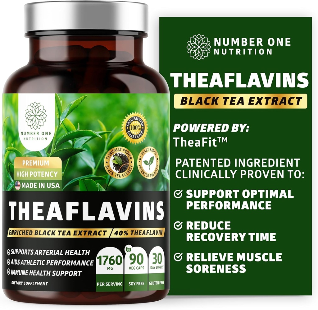 N1 Διατροφή Premium Theaflavins εκχύλισμα μαύρου τσαγιού [40% Theaflavins] Powered by TheaFitTM to Support Performance and Reduce Recovery Time, 90 Veg Caps