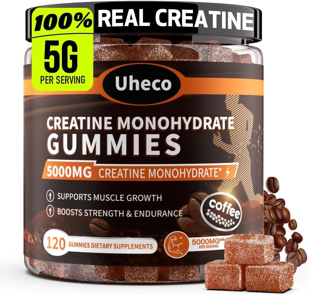 Coffee Flavor Creatine Monohydrate Gummies for Men & Women,Contains L-Taurine + Vitamin B12, Betaine, L-Citrulline for Improve Exercise Endurance, Muscle Strength -120 Count