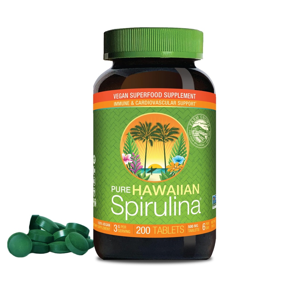 Nutrex Χαβάη, Pure Hawaiian Spirulina 500 mg, Vegan, Υποστηρίζει ανοσοποιητικό σύστημα, καρδιά, κύτταρα και ενέργεια, 200 δισκία
