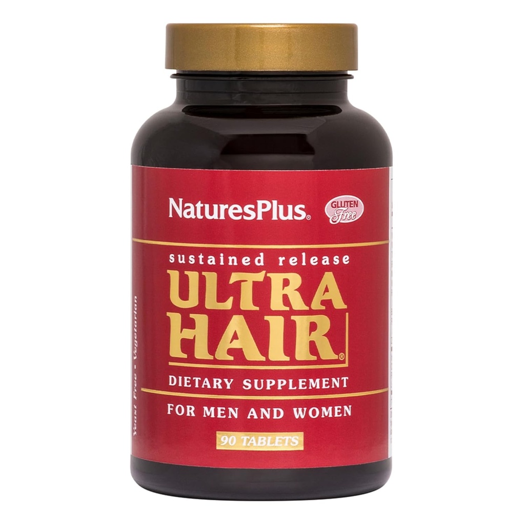NaturesPlus Ultra Hair - 90 δισκία παρατεταμένης αποδέσμευσης, πακέτο των 2 - Υποστηρίζει υγιή ανάπτυξη μαλλιών - για άνδρες και γυναίκες - χωρίς γλουτένη - 90 Σύνολο Σερβιέτες
