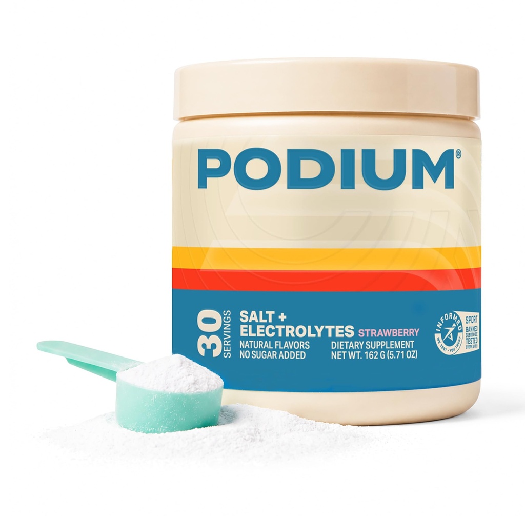 Podium Nutrition Training Salt + Electrolytes Powder, Strawberry, Post Workout Hydration & Muscle Recovery Support, Electrolyte Drink, Magnesium, Potassium, Calcium & Sodium Salts, 30 Servings