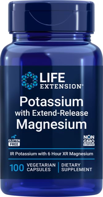 Επέκταση ζωής 99mg Κάλιο με Extend-Release Μαγνήσιο 250mg, 100 Veg Caps - Χωρίς γλουτένη – Μη ΓΤΟ – Χορτοφαγικό συμπλήρωμα για άνδρες και γυναίκες - Διπλή δράση Ορυκτή Φόρμουλα