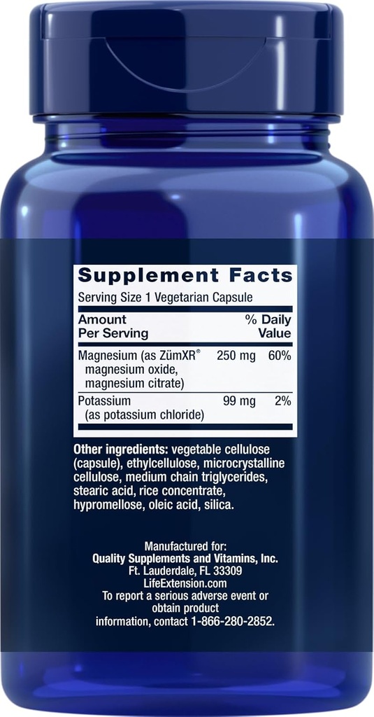 Επέκταση ζωής 99mg Κάλιο με Extend-Release Μαγνήσιο 250mg, 100 Veg Caps - Χωρίς γλουτένη – Μη ΓΤΟ – Χορτοφαγικό συμπλήρωμα για άνδρες και γυναίκες - Διπλή δράση Ορυκτή Φόρμουλα