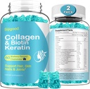 2 Συσκευασία Biotin Gummies με κολλαγόνο, κερατίνη, υαλουρονικό οξύ, βιταμίνη για το δέρμα, την ανάπτυξη των μαλλιών, νύχια, γυναίκες άνδρες ενήλικες παιδιά - βατόμουρο Γεύση, 120 Gummies