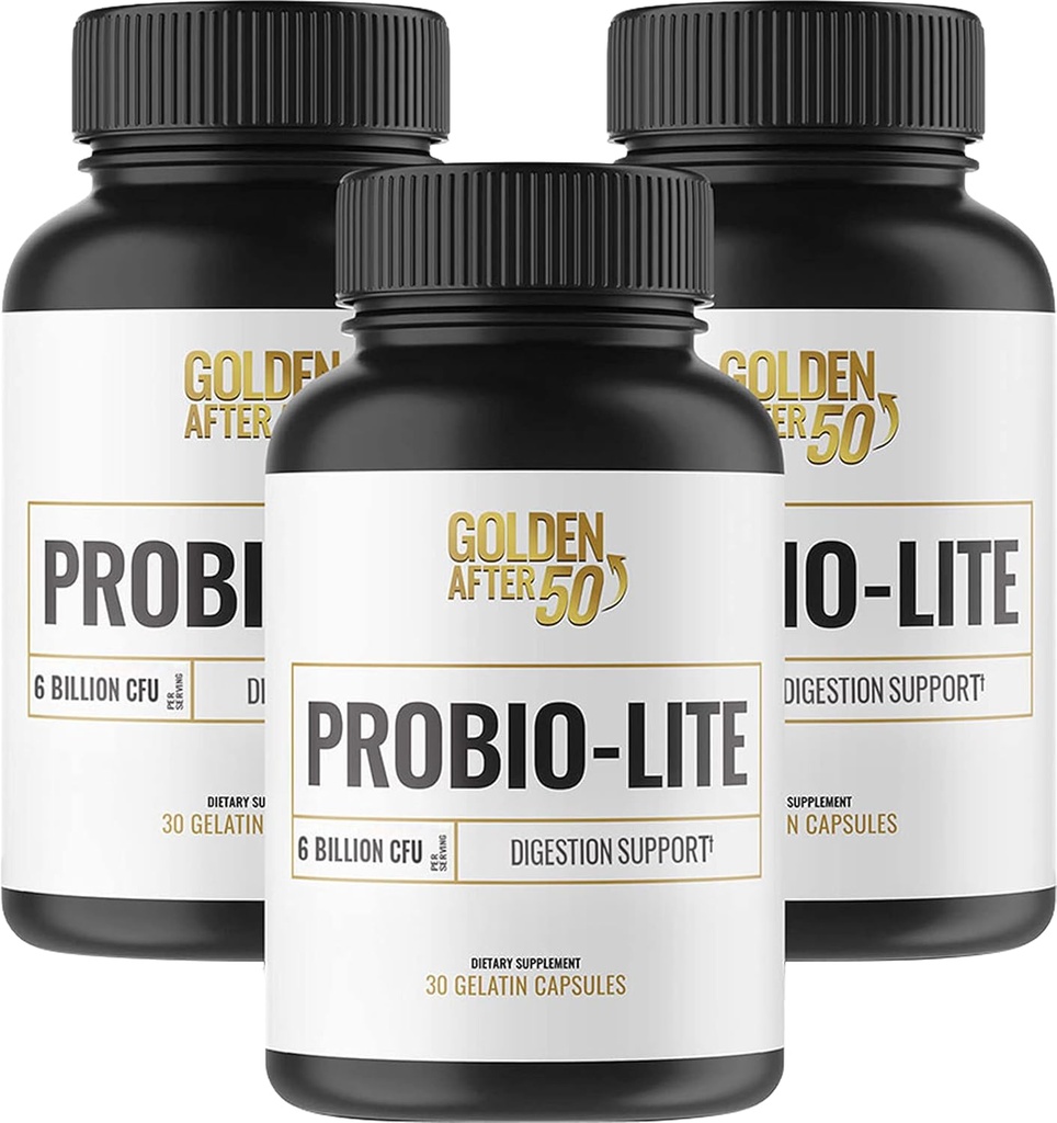 Golden After 50 Probio-Lite - για την υποστήριξη της υγείας και της πέψης - Προβιοτικά για άνδρες και γυναίκες - 3 μπουκάλια - Προβιοτικά για περιστασιακά εγκαύματα, αέριο, δυσπεψία