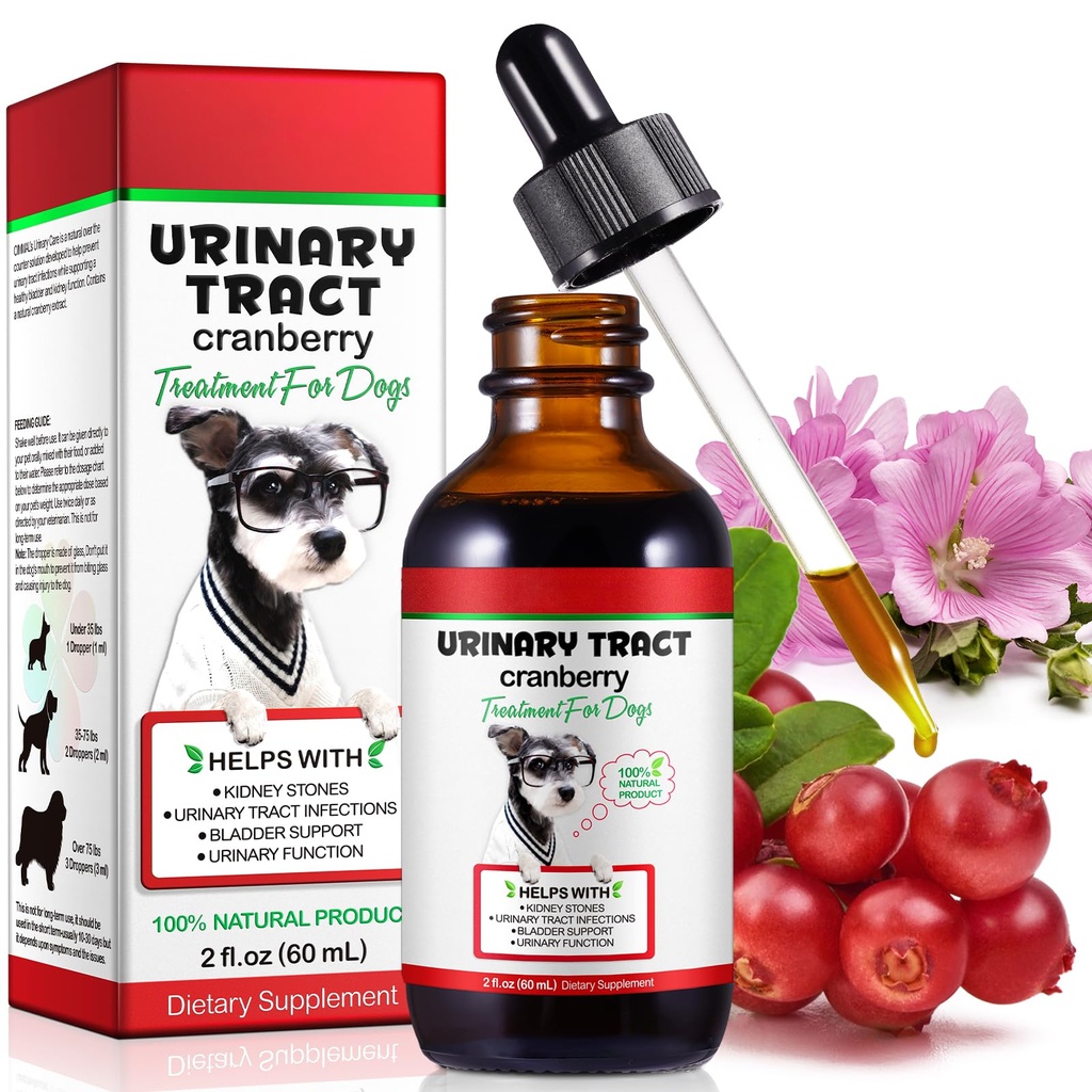 Urinary Tract for Dogs, Dog urinary Tract Infection Treatment with Cranberry Supports Urinary Tract & Bladder, Supports Kidney Stone & Dog UTI, συμπλήρωμα κατοικίδιων βατόμουρων για σκύλους - 60 ml
