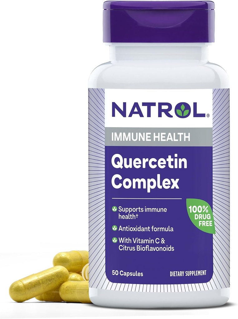 Natrol Quercetin Complex, Συμπλήρωμα διατροφής για την ανοσοποιητική υγεία, συμπληρώματα κουερσετίνης με βιταμίνη C και Citrus Bioflavonoids, 50 κάψουλες, Μέχρι 25 ημέρες προσφοράς