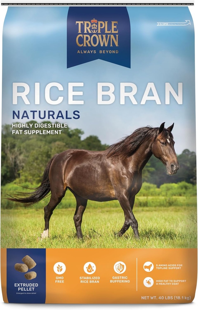 Triple Crown Rice Bran, Bran ρυζιού για άλογα, συμπλήρωμα βάρους αλόγου, 40 lbs