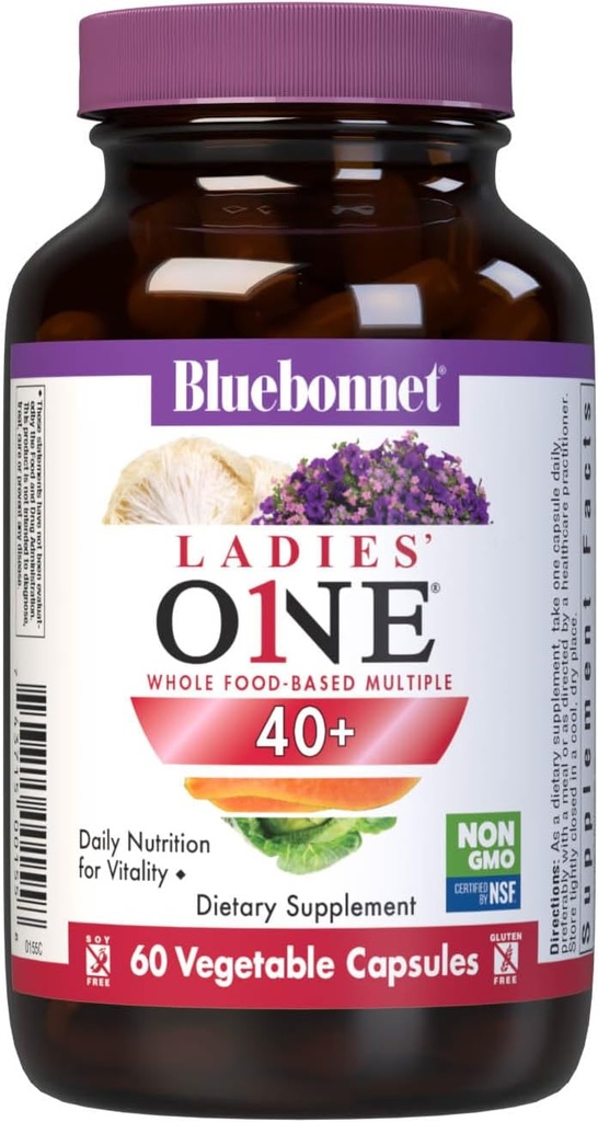 Bluebonnet Nutrition Ladies’ ONE 40+ Full Food-Bed Multivitamin for Women 40+, Χωρίς σόγια, Χωρίς γλουτένη, 60 κάψουλες λαχανικών, 60 σερβιρίσματα