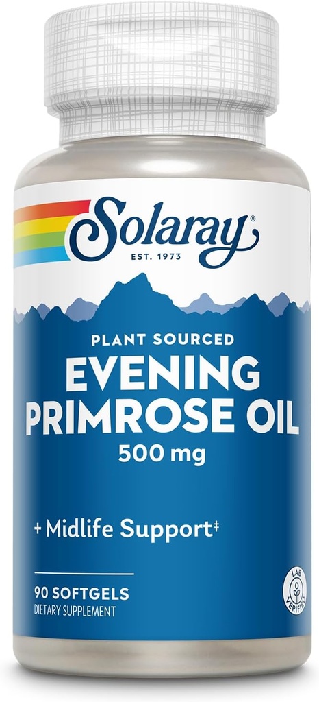 SOLARAY Evening Primrose Oil 500mg - Midlife Support - Πηγή Λινολενικού Οξέος Γάμμα και Λινελαϊκό Οξύ - Δεν Διαλύτες, Ψυχρό Πατημένο - 90 Μερίδες, 90 Softgels
