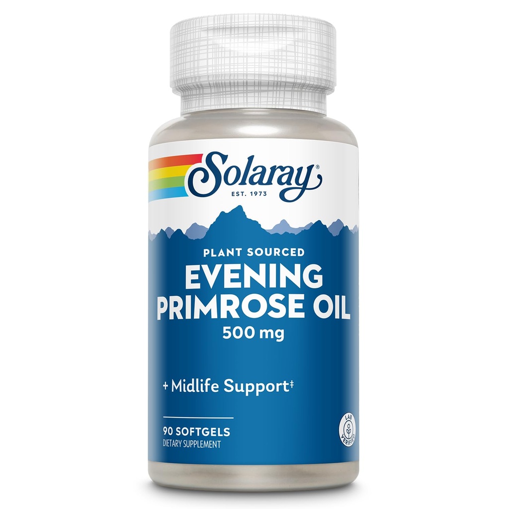 SOLARAY Evening Primrose Oil 500mg - Midlife Support - Πηγή Λινολενικού Οξέος Γάμμα και Λινελαϊκό Οξύ - Δεν Διαλύτες, Ψυχρό Πατημένο - 90 Μερίδες, 90 Softgels