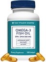 The Vitamin Shoppe Omega 3 Fish Oil 1000mg, EPA 300mg & DHA 200mg, Καθαρότητα Εξασφαλισμένη, Μοριακά Αποσταγμένο για να υποστηρίξει την καρδιοαγγειακή, κοινή και εγκεφαλική υγεία (120 Softgels)