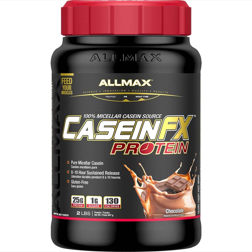 ALLMAX Casein-FX Protein, Chocolate - 2 lb - 25 Grams of Slow-Release Protein Per Scoop - Low Carb & Zero Added Sugar - Approx. 27 Servings