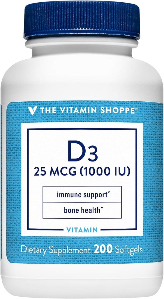 Η βιταμίνη Shoppe βιταμίνη D3 1000IU Softgel, υποστηρίζει την υγεία των οστών & ανοσοποιητικών, βοηθά στην κυτταρική ανάπτυξη & απορρόφηση ασβεστίου, γλουτένη χωρίς & μία φορά την καθημερινή Φόρμουλα (200 Softgels)
