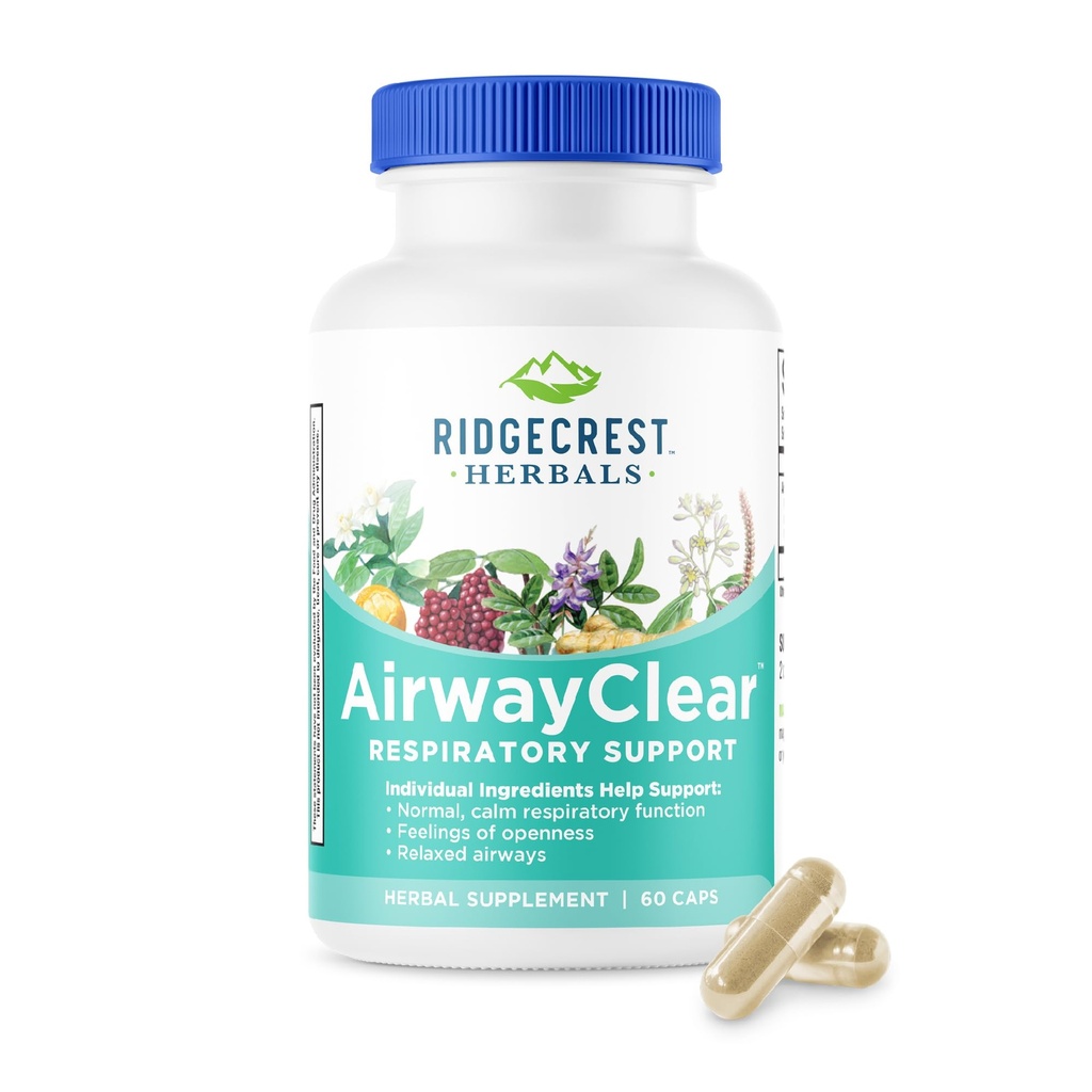Ridgecrest Herbals Airway Clear, Lung Health and Breathing Support Συμπληρώματα με φρούτα Schisandra, cassia Bark and Ginger Root, Sinus, Mucus Support, Χωρίς γλουτένη (60 Vegan Caps, 30 Serv)