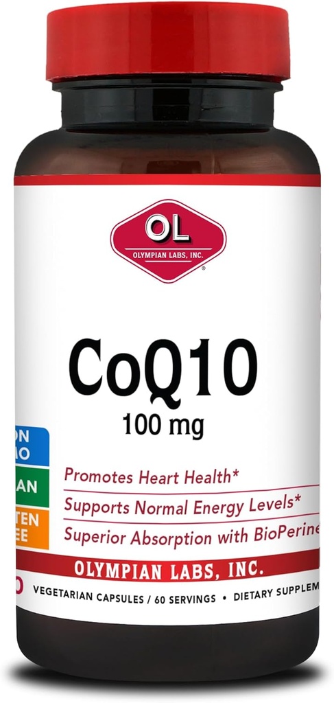Olympian Labs CoQ10 100mg Formulated with Bioperine for Μεγαλύτερη Απορρόφηση, Supporting Heart Health 60 Κάψουλες