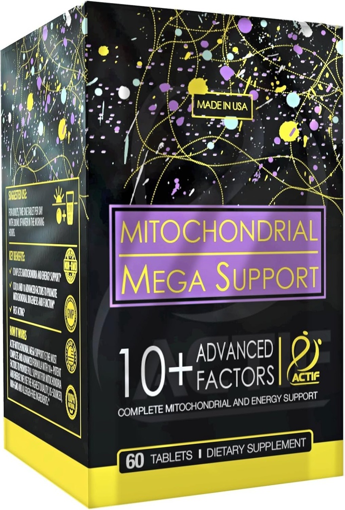 Actif Mitochondrial Mega Support with 10+ Advanced Factors - μη ΓΤΟ, γρήγορη δράση, Mitochondria και ενεργειακή υποστήριξη, Made in USA, 60 Count