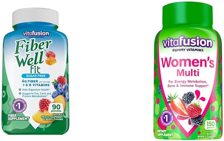 Vitafusion Fiber Well Fit Gummies Supplement, 90 Count (Packaging May Vary) & Womens Multivitamin Gummies, Berry Flavoured Daily Vitamins for Women
