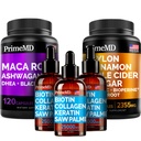 5-σε-1 Ceylon Κανέλα (120ct), 4-σε-1 Biotin Collagen Keratin Saw Palmetto (2 fl oz - 3 Pack) & 6-σε-1 Maca Root Ashwagandha (120ct) Bundle - Ενέργεια, Mood, Hair, Skin & Immune Supplement Υποστήριξης