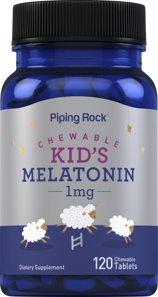 Piping Rock Kids Melatonin 1mg | 120 Chewable Tablets | Supplement for Children | Vegetarian,Non-GMO, Gluten Free