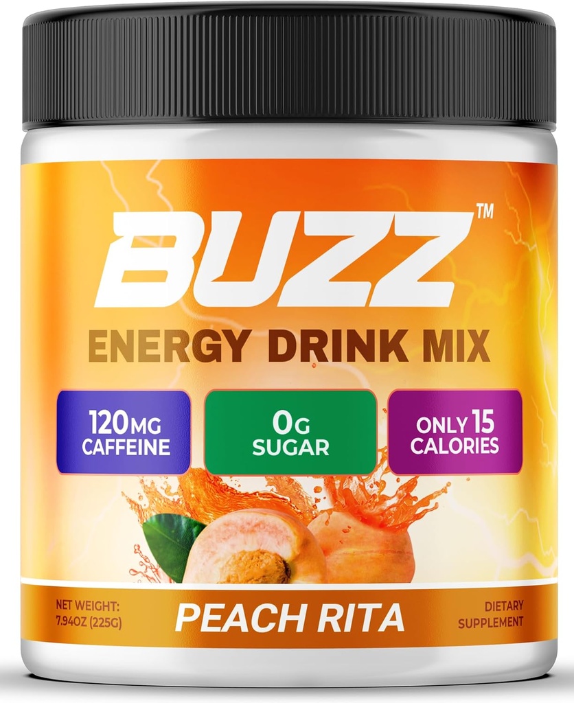 Morning Buzz Energy Drink Powder - Energy Boost Drink Mix - Sugar-Free Energy with Antioxidants - Morning Kickstart και Sports Nutrition Endurance Product - 30 Μερίδες, Ροδάκινο Ρίτα, 8 Ουγγιά