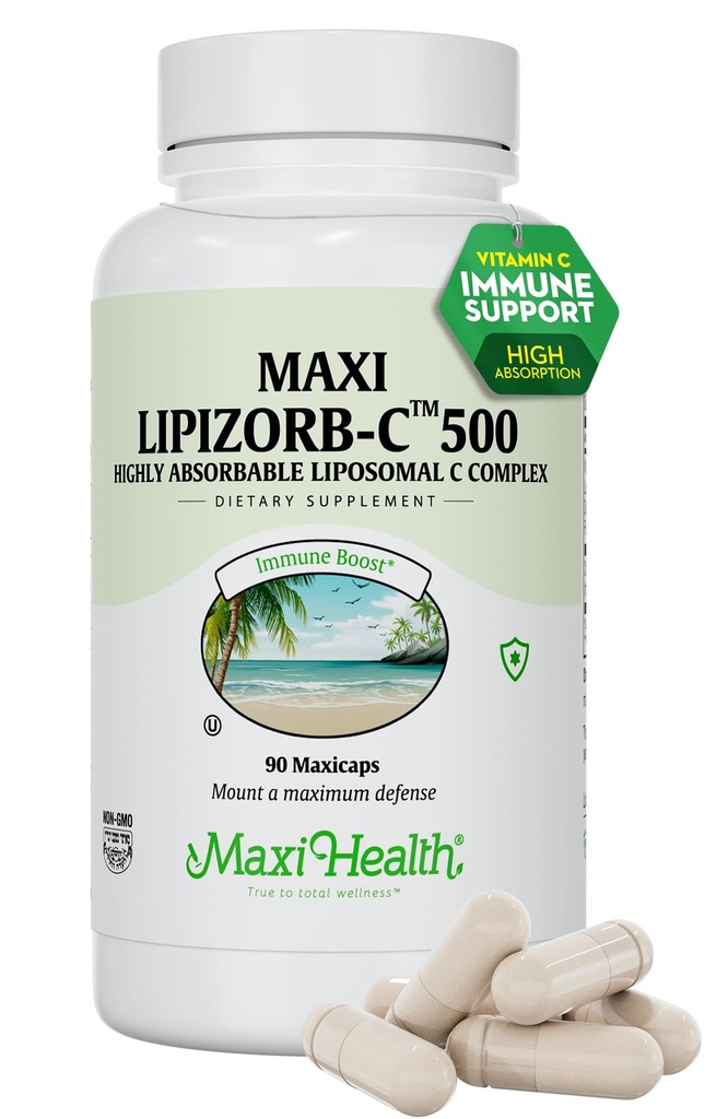 Maxi Health Liposomal Vitamin C 500mg Κάψουλες με Digestive Blend, Υψηλής Απορροφήσιμης Βιταμίνης Δόσης, Μη ΓΤΟ Χορτοφαγική Doctor-Formulated Immune Support Supplement (90 Count)