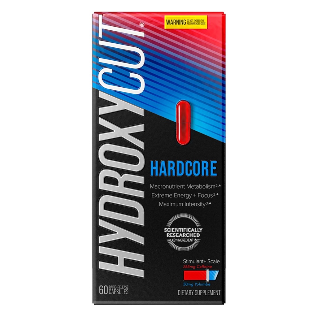 Hydroxycut Hardcore - Θερμογόνο συμπλήρωμα - Ενέργεια & Υποστήριξη Μεταβολισμού - 265 mg Caffeine Anhydrus, 50 mg Yohimbe Extract - Κάψουλες ταχείας απελευθέρωσης - για άνδρες και γυναίκες - 60 Count