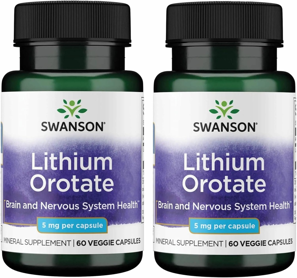 Swanson Lithium Orotate Antioxidant Mood Emotional Wellness Behavior Memory Support Supplement 5 mg 60 Veggie Capsules (Elemental Lithium) 2 Pack