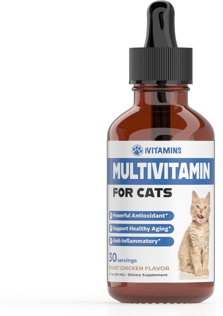 Cat Multivitamin - Υποστηρίζει την ανοσοποιητική υγεία, το δέρμα, το παλτό, την υγεία της καρδιάς & Περισσότερα - Βιταμίνες γάτας - Συμπληρώματα γάτας & βιταμίνες - Βιταμίνες γάτας για τις εσωτερικές γάτες - Βιταμίνες Kitten - Cat ανοσοποιητική υποστήριξη - (1)