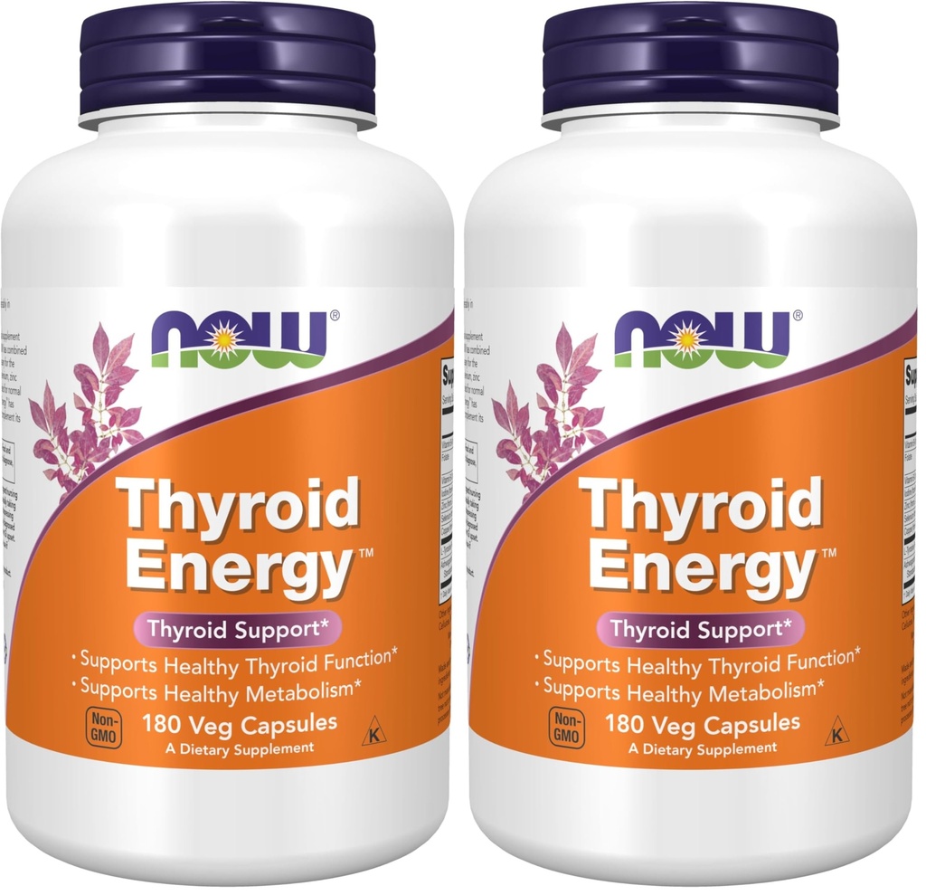 NOW Συμπληρώματα, Thyroid EnergyTM, Iodine και Tyrosine Plus Σελήνιο, ψευδάργυρο και χαλκό, 180 κάψουλες Veg (πακέτο του 2)