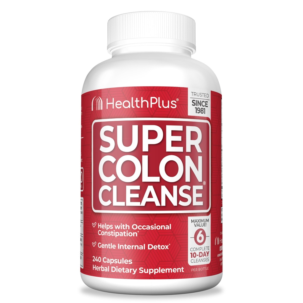 Υγεία Plus Super Colon Cleanse 60 Ημέρα προσφοράς του Gentle Gut Cleanse Detox, Psyllium Husk, Probiotics για την ανακούφιση της δυσκοιλιότητας & Digestive Υποστήριξη, 240 κάψουλες