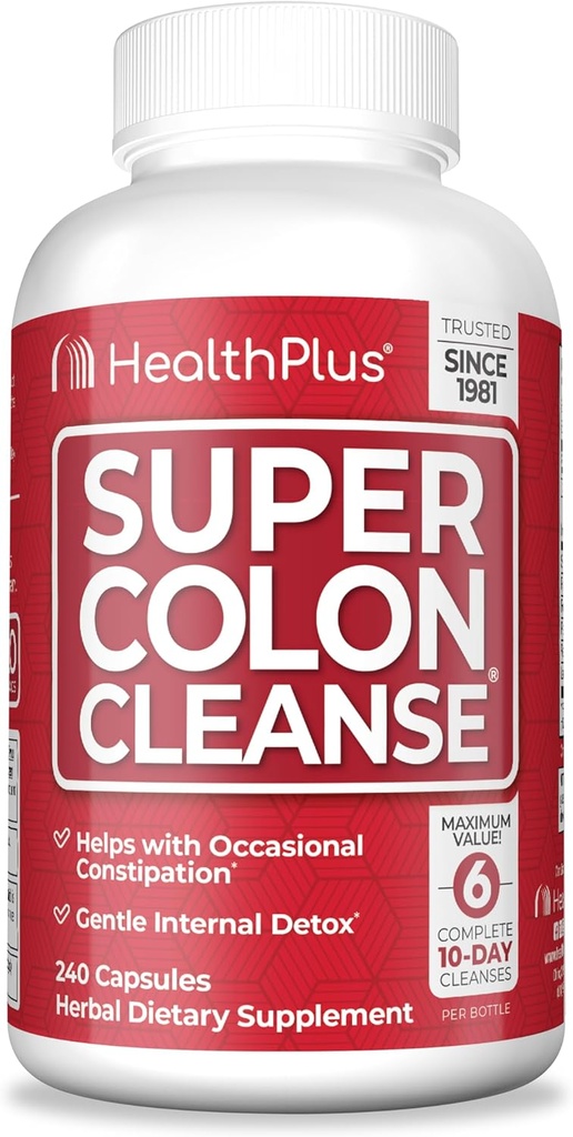 Υγεία Plus Super Colon Cleanse 60 Ημέρα προσφοράς του Gentle Gut Cleanse Detox, Psyllium Husk, Probiotics για την ανακούφιση της δυσκοιλιότητας & Digestive Υποστήριξη, 240 κάψουλες