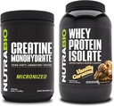 NutraBio Creatine Monohydrate, Unflavored, 500g και Whey Protein Isolate, Vanilla Caramel, συμπλήρωμα Bundle - μυϊκή ενέργεια, Lean μυϊκή ανάπτυξη, ανάκτηση, και δύναμη