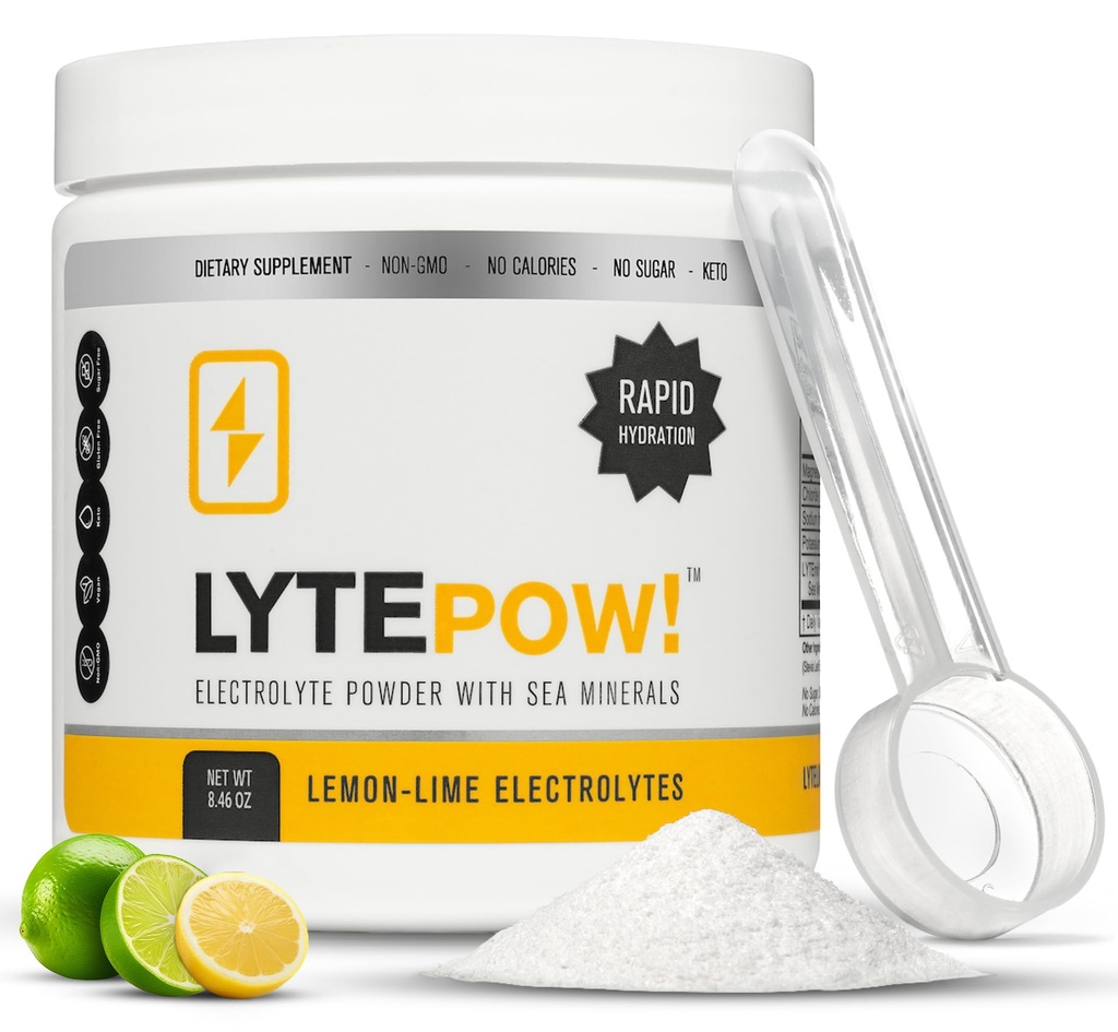 LyteLine Electrolytes Powder - Θαλάσσια Ορυκτά - Lemon-Lime Hydration Supplement - 90 Servings - Μη ΓΤΟ, Χωρίς θερμίδες, Χωρίς Ζάχαρη - Νοστιμότατο Keto Replenishment Drink Mix - Τέλειο για άσκηση