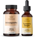 HERBAMAMA Ashwagandha και Turmeric Ginger Kit - Bundle των 1500 mg Ashwagandha Root Κάψουλες & Turmeric Ginger Βάμμα 2 fl oz - Vegan, Μη-GMO, Ζάχαρη & Αλκοόλ- Δωρεάν - 2 Συσκευασία