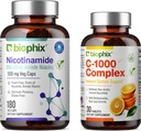 biophix B-3 Nicotinamide 500 mg 180 Vcaps - Δωρεάν Βιταμίνη C- 1000 30 δισκία - Νικοτινικό αμίδιο Νιασίνη Φυσικό Flush-Free Βιταμίνη Φόρμουλα - Υποστηρίζει την υγεία των κυττάρων του δέρματος