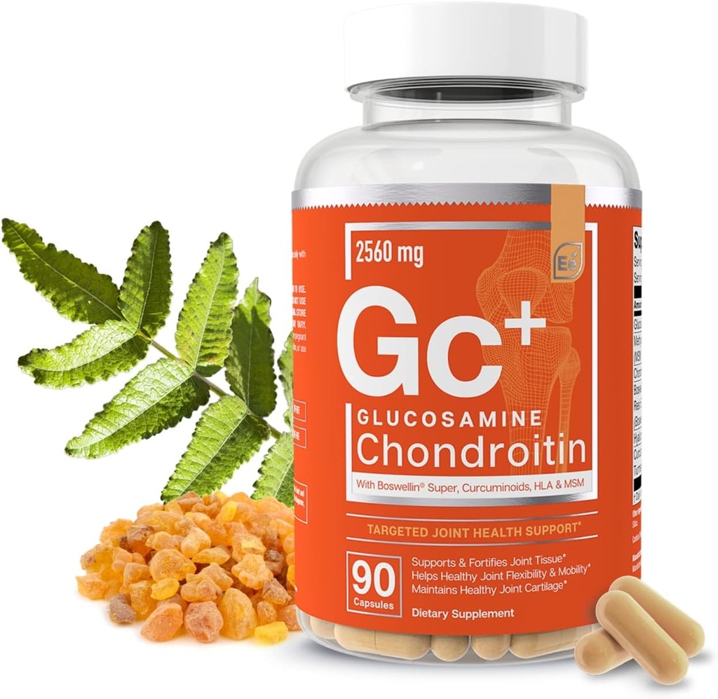 Essential Elements Glucosamine Chondroitin MSM Boswellia Serrata Hyaluronic Acid Supplement Joint Support Antioxidant Supplement for Flexibility - 90 Capsules